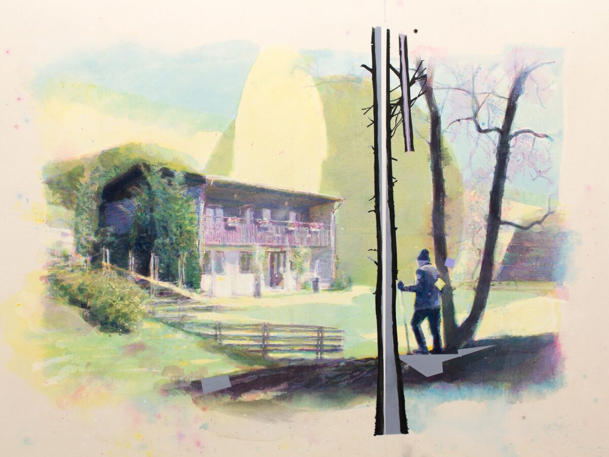 Min-Pappa-och-huset-Berghagavägen_180x135-cm-akryl-på-oblekt-bommullsväv-Kenneth-Pils